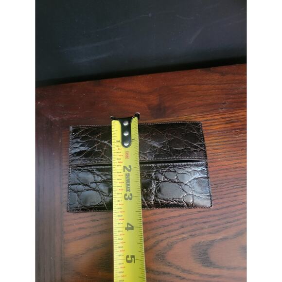 Card Wallet Money Holder Men's Crocodile Leather Caddy Deep Brown/Black - Picture 9 of 9